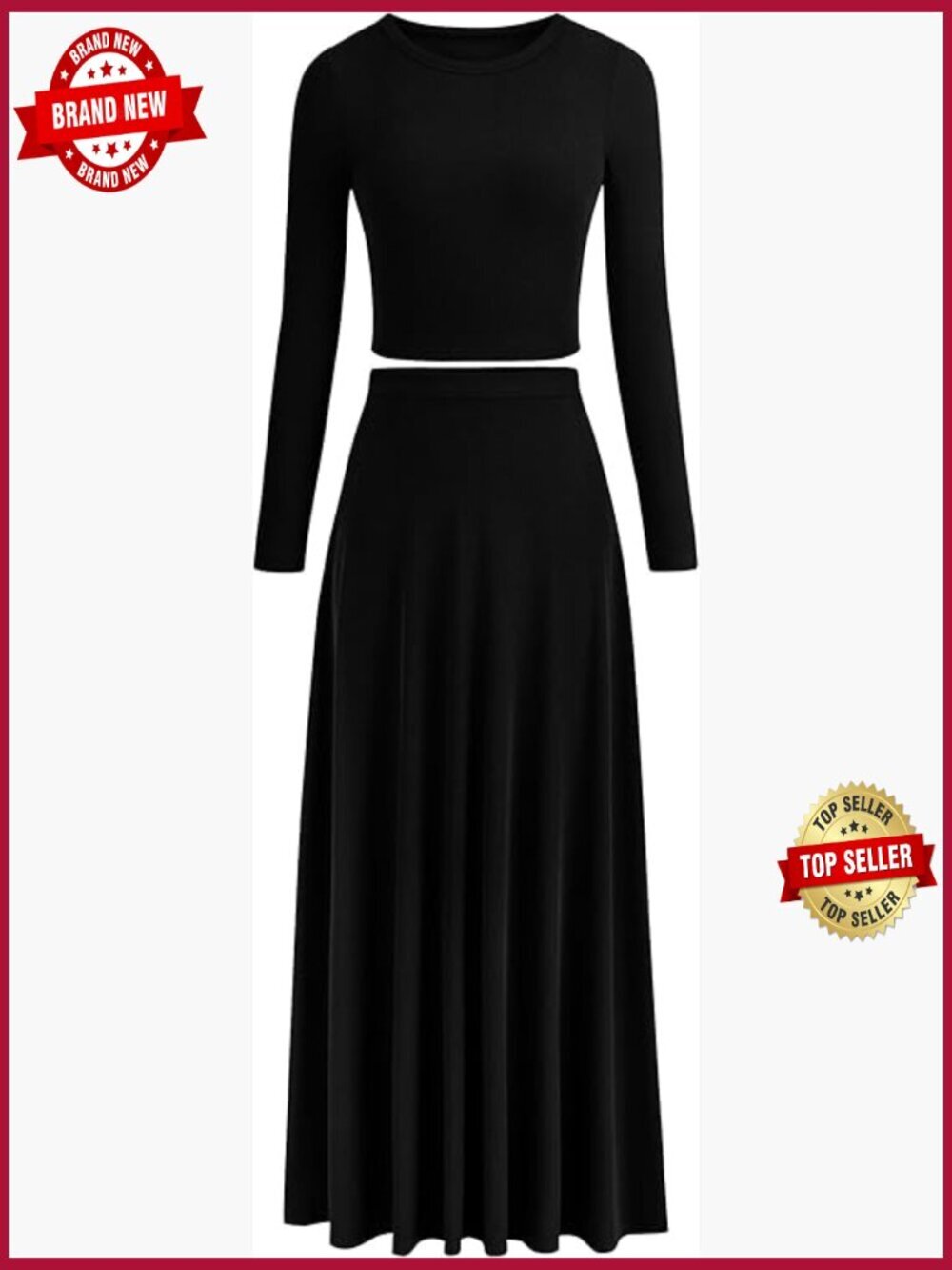 Ribbed Knit Crop Top & Maxi Skirt 2 Piece Set - Womens Matching Outfit